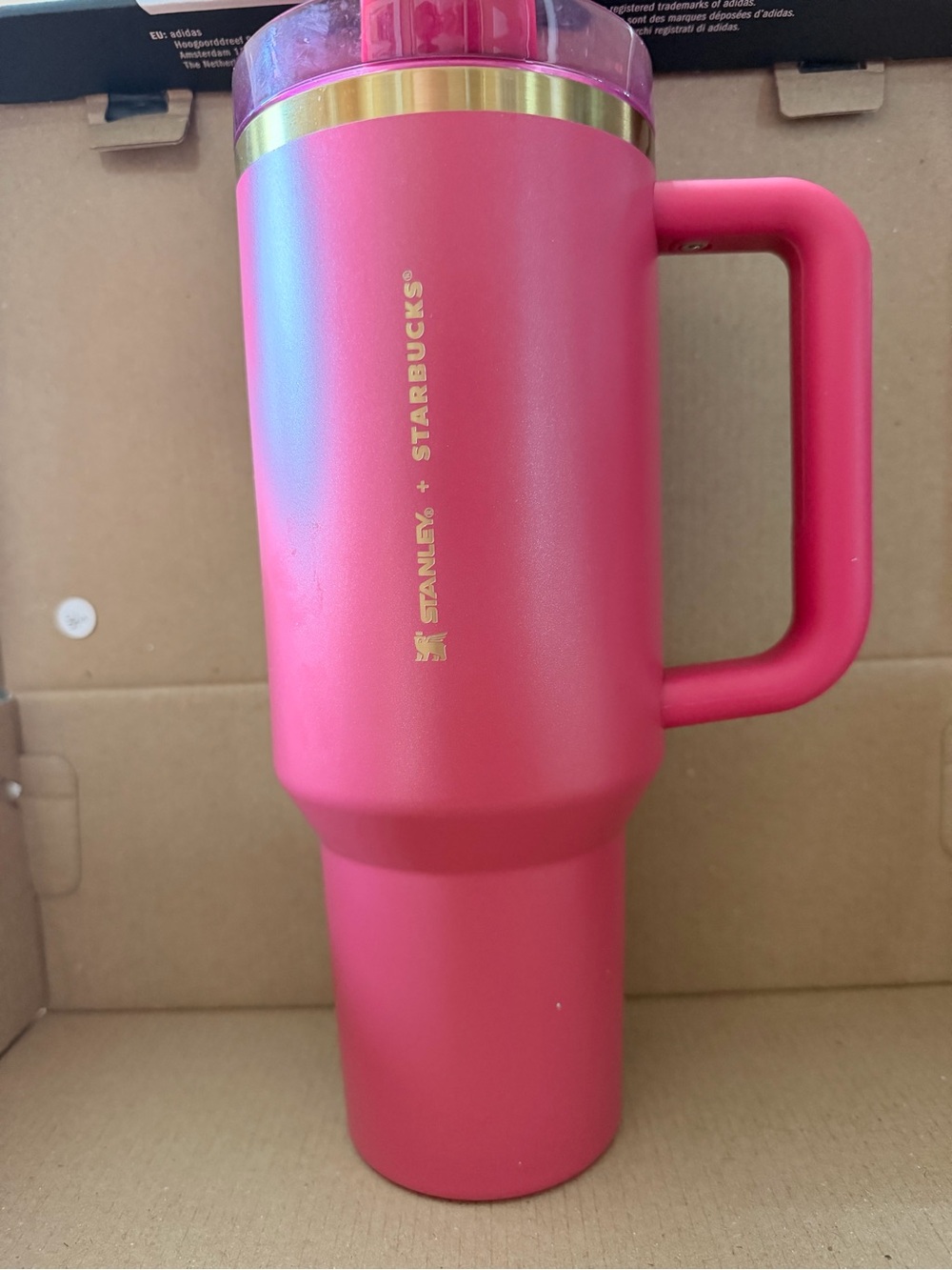 40 oz. Starbucks x Stanley Pink Travel Mug with Gold Accent